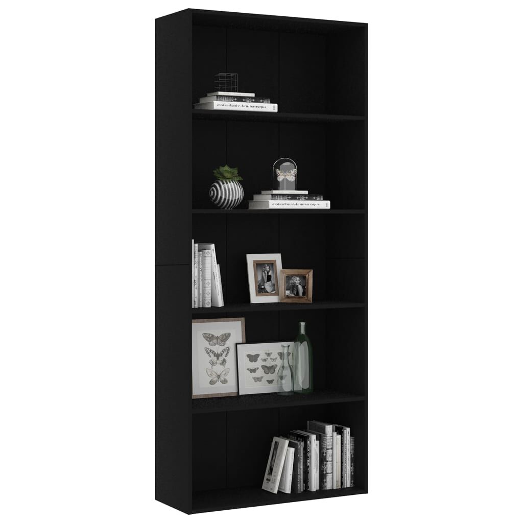 vidaXL Βιβλιοθήκη με 5 Ράφια Μαύρη 80 x 30 x 189 εκ. Επεξ. Ξύλο