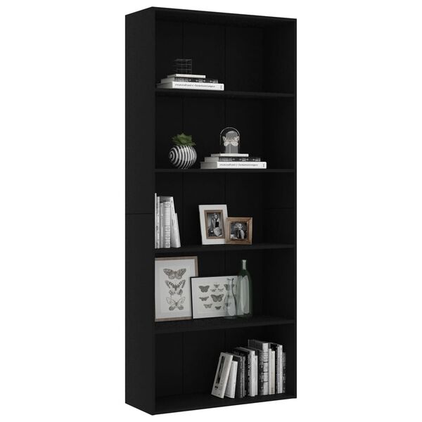 vidaXL Βιβλιοθήκη με 5 Ράφια Μαύρη 80 x 30 x 189 εκ. Επεξ. Ξύλο