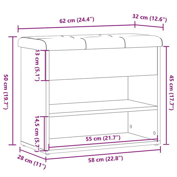 Πάγκος παπουτσιών vidaXL Παλιό ξύλο 62x32x50 cm Κατασκευασμένο ξύλο