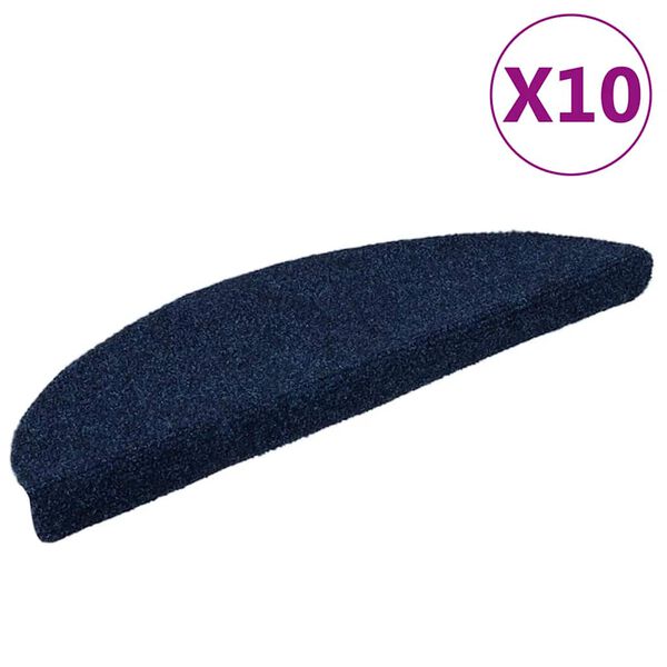 vidaXL Πατάκια Σκάλας Αυτοκόλ. 10 τεμ Ν. Μπλε 56x17x3 εκ. Βελονιασμένα