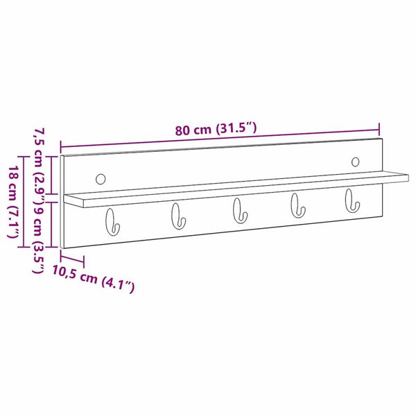 vidaXL Τοίχου Κρεμάστρα με ράφι artisan δρυς 80 x 10.5 x 18 εκ