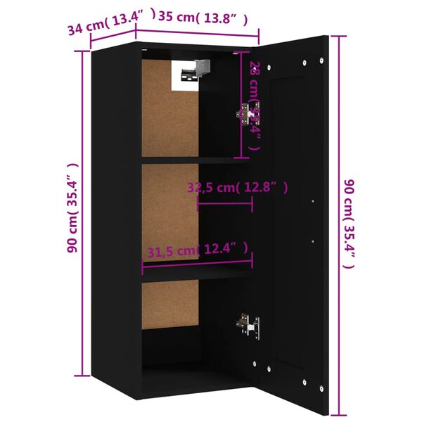 vidaXL Ντουλάπι Κρεμαστό Μαύρο 35 x 34 x 90 εκ. Επεξεργασμένο Ξύλο