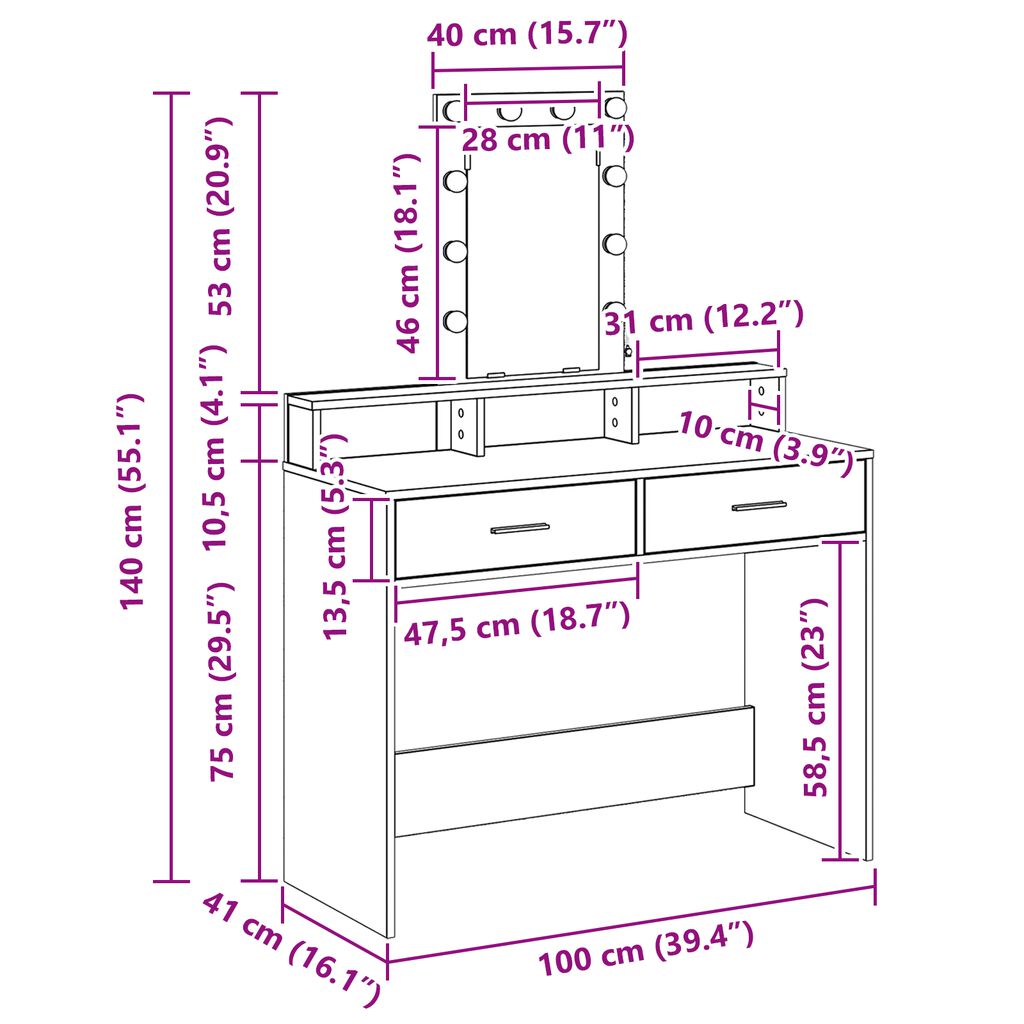 vidaXL Τραπέζι περιποίησης Καφέ 100 x 41 x 140 εκ. Επεξεργασμένο ξύλο