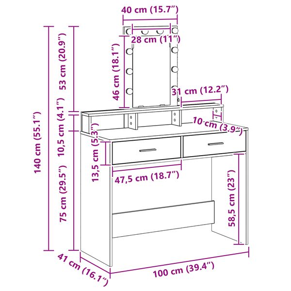 vidaXL Τραπέζι περιποίησης Καφέ 100 x 41 x 140 εκ. Επεξεργασμένο ξύλο