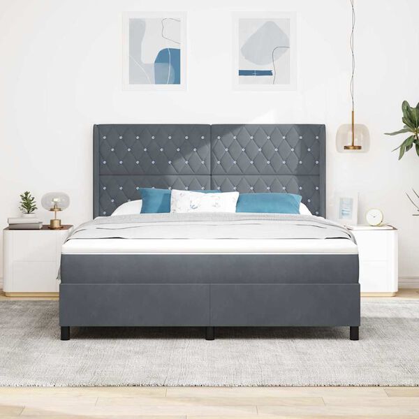vidaXL Κρεβάτι Box Spring LED με Στρώμα Σκούρο γκρι 180 x 200 cm