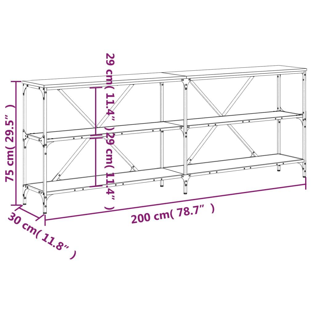 vidaXL Τραπέζι Κονσόλα Καφέ Δρυς 200x30x75 εκ. Επεξ. Ξύλο/Σίδηρος