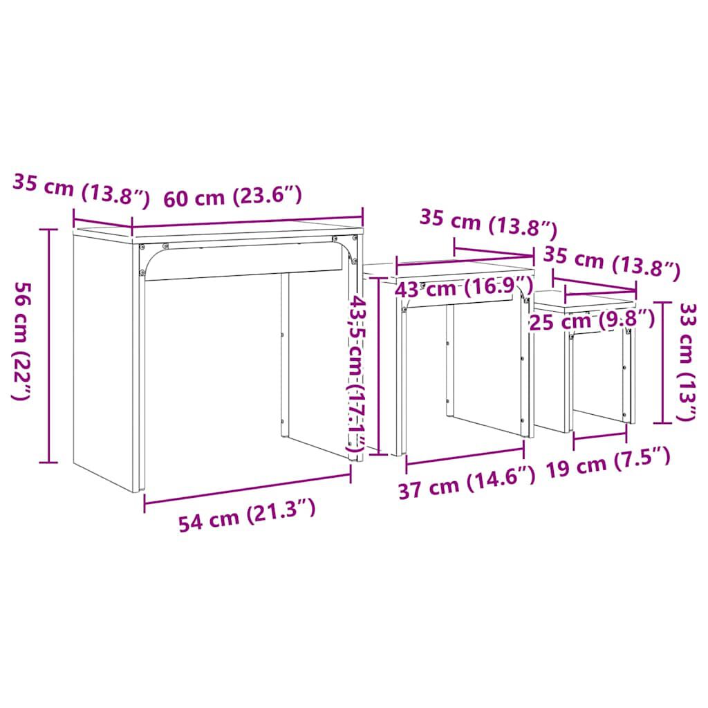 vidaXL Φωτιστικό Τραπεζάκι 3 pcs Μαύρη δρυς 60 x 35 x 56 εκ.