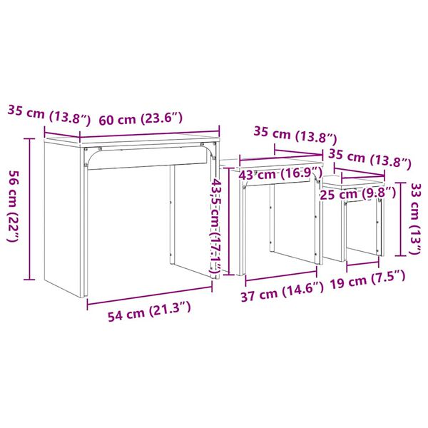 vidaXL Φωτιστικό Τραπεζάκι 3 pcs Μαύρη δρυς 60 x 35 x 56 εκ.