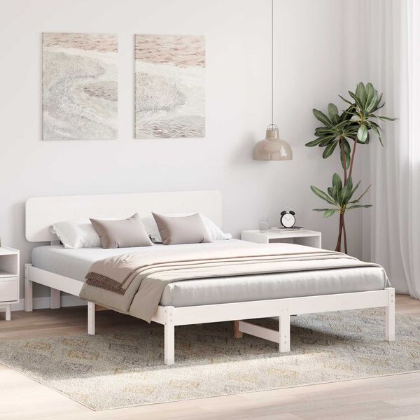 vidaXL Κρεβάτι με Κεφαλάρι Λευκό 150x200 εκ Μασίφ Ξύλο Πεύκου
