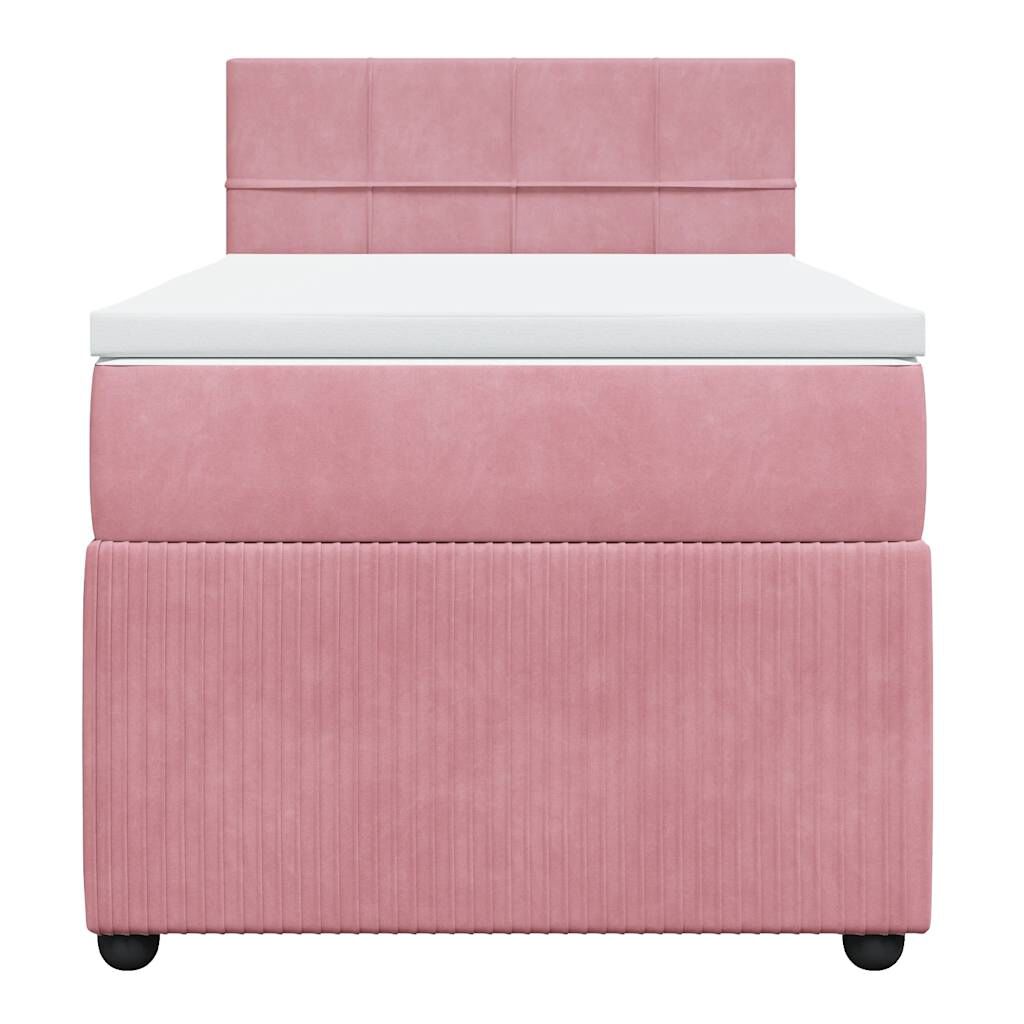 vidaXL Κρεβάτι Boxspring με Στρώμα Ροζ 90x190 εκ. Βελούδινο