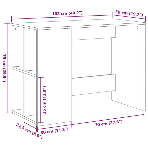 vidaXL Γραφείο Λευκό 102x50x75 εκ. από Επεξεργασμένο Ξύλο