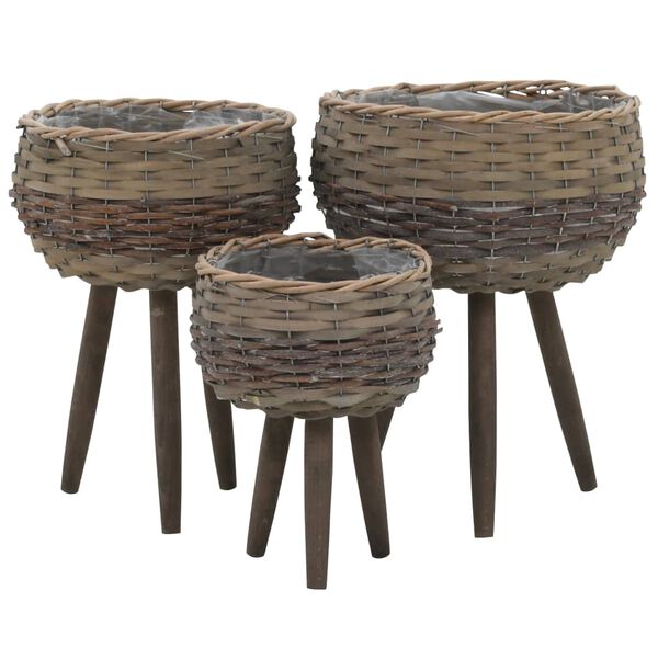 vidaXL Γλάστρες 3 τεμ. από Wicker με Επένδυση Πολυαιθυλενίου