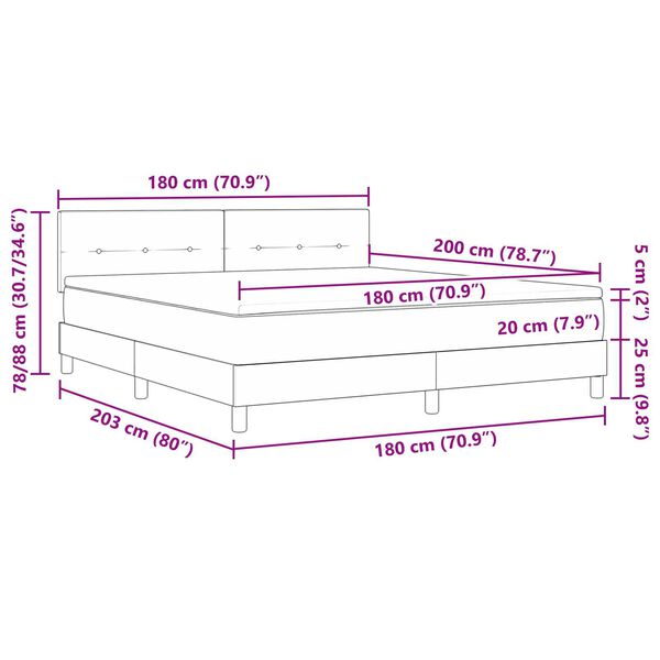 vidaXL Κρεβάτι Βολής με Στρώμα & LED Σκούρο Γκρι 180x200 cm Υφάσματος