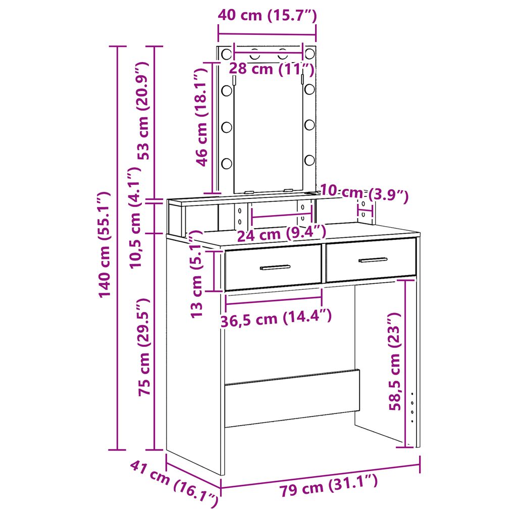 vidaXL Τραπέζι περιποίησης Καφέ 79 x 41 x 140 εκ. Επεξεργασμένο ξύλο