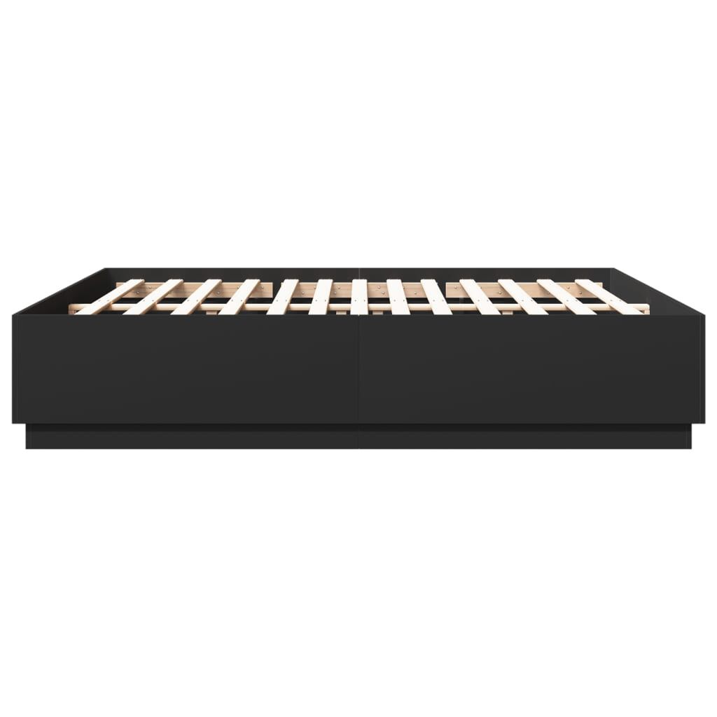vidaXL Πλαίσιο Κρεβατιού με LED Μαύρο 180 x 200 εκ. Επεξ. Ξύλο