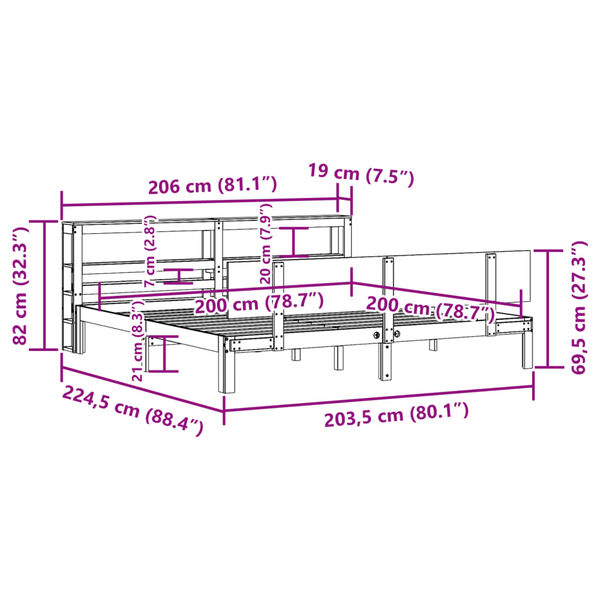 vidaXL Πλαίσιο Κρεβατιού με Κεφαλάρι 200x200 εκ. από Μασίφ Ξύλο Πεύκου