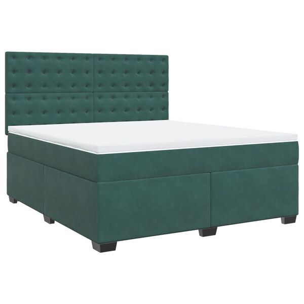 vidaXL Κρεβάτι Boxspring με Στρώμα Σκούρο Πράσινο 180x200εκ. Βελούδινο