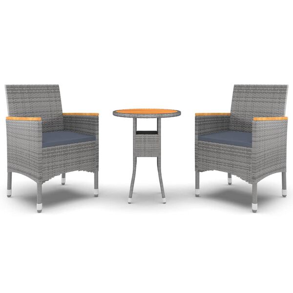 vidaXL Σετ Τραπεζαρίας Κήπου 3 Τεμαχίων Γκρι από Συνθετικό Ρατάν