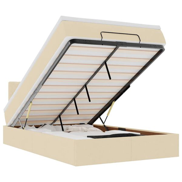 vidaXL Οθωμανικό κρεβάτι με στρώμα & LEDs Cream 120x200cm ύφασμα