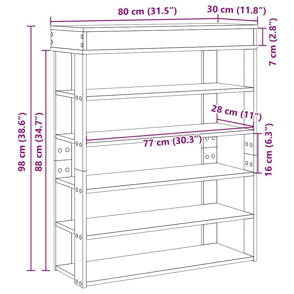 Ράφι παπουτσιών vidaXL Λευκό 80x30x98 cm Κατασκευασμένο ξύλο