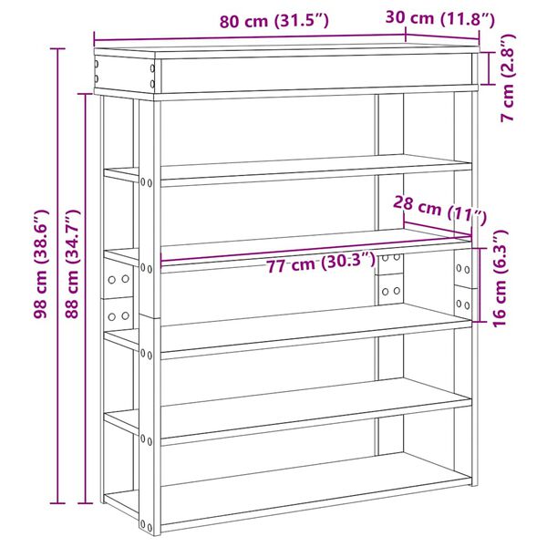 Ράφι παπουτσιών vidaXL Λευκό 80x30x98 cm Κατασκευασμένο ξύλο