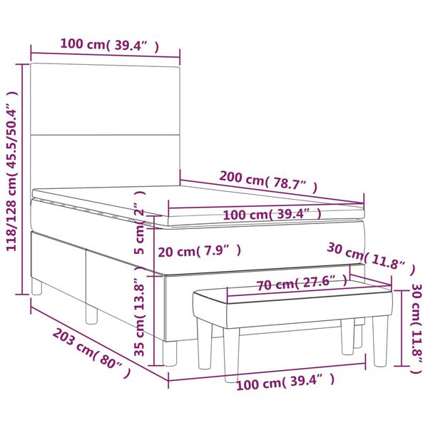 vidaXL Κρεβάτι Boxspring με Στρώμα Μαύρο 100x200 εκ. Βελούδινο