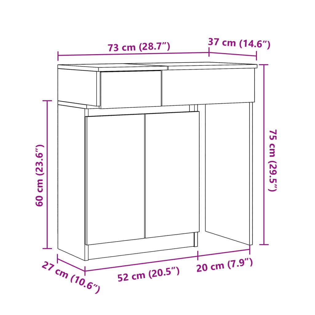 vidaXL Μπουντουάρ με LED Λευκό 115x37x110,5 εκ.