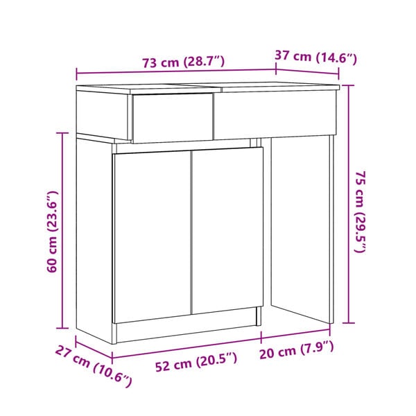 vidaXL Μπουντουάρ με LED Λευκό 115x37x110,5 εκ.