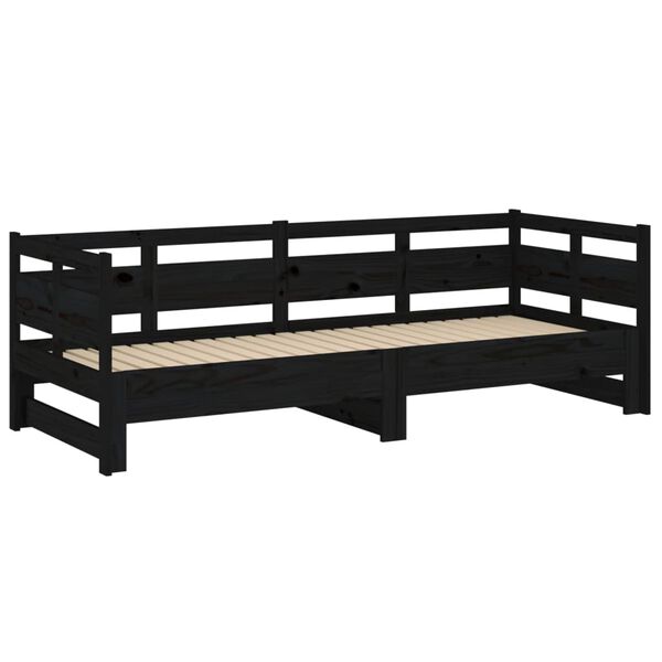 vidaXL Καναπές Κρεβάτι Συρόμενος Μαύρος 2x(90x190) εκ. Μασίφ Πεύκο