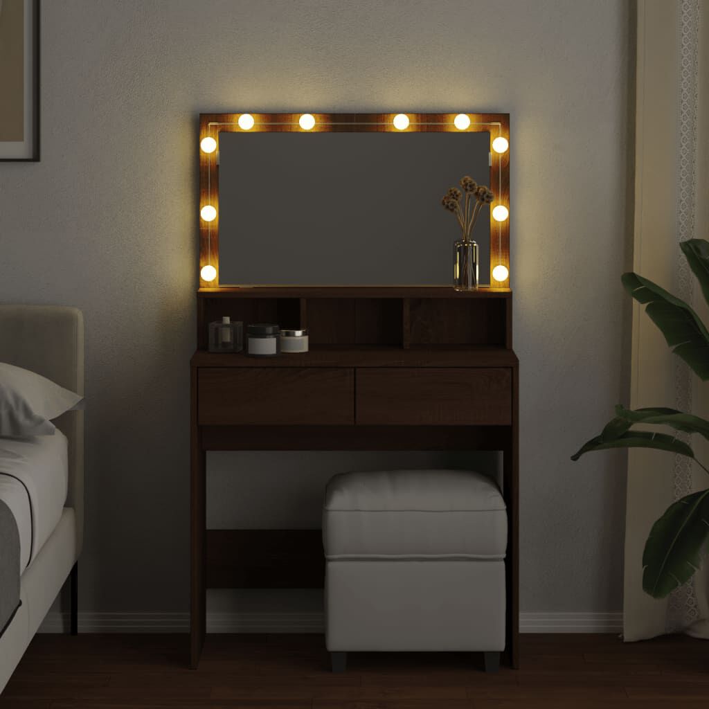 vidaXL Μπουντουάρ με LED Καφέ Δρυς 80x41x144,5 εκ.
