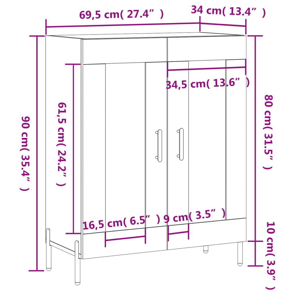 vidaXL Ντουλάπι Γκρι Σκυροδέματος 69,5x34x90 εκ. Επεξεργασμένο Ξύλο