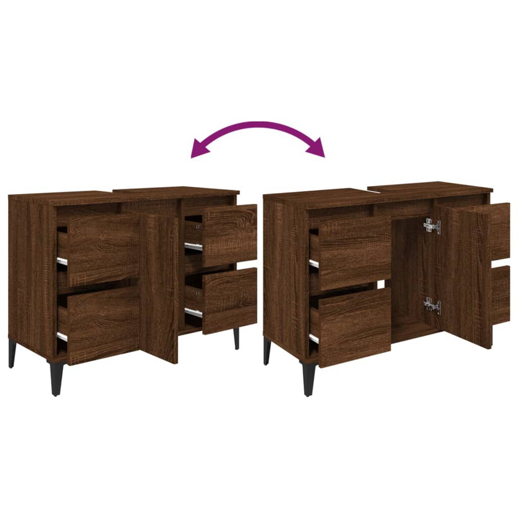 vidaXL Ντουλάπι Νιπτήρα Καφέ Δρυς 80 x 33 x 60 εκ. Επεξεργασμένο Ξύλο