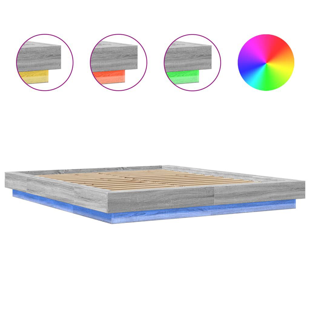 vidaXL Πλαίσιο Κρεβατιού με LED Γκρι sonoma 160x200εκ. Επεξ. Ξύλο