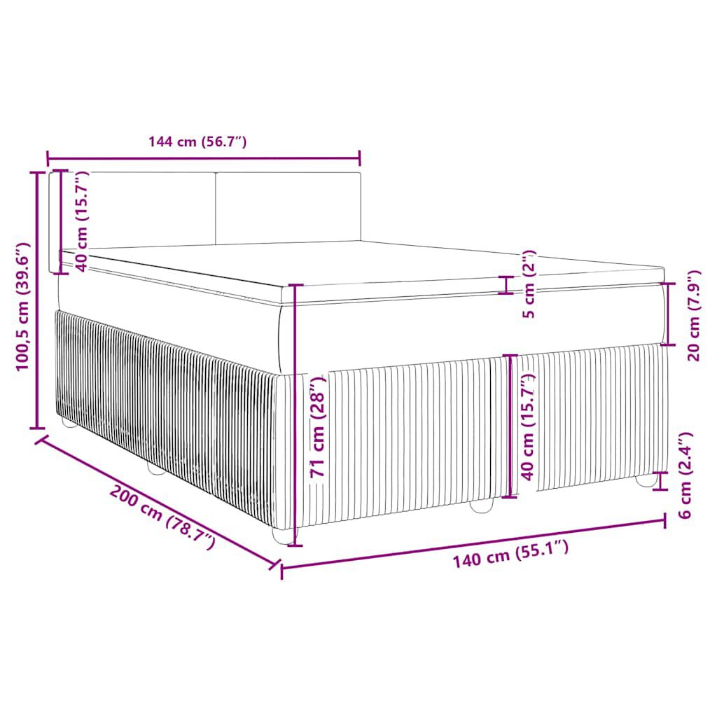 vidaXL Κρεβάτι Boxspring με Στρώμα Μαύρο 140x200 εκ. Υφασμάτινο