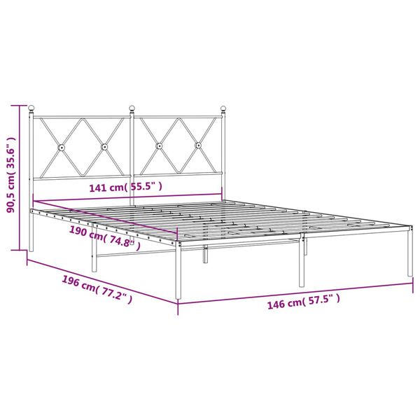 vidaXL Πλαίσιο Κρεβατιού με Κεφαλάρι Λευκό 140x190 εκ. Μεταλλικό