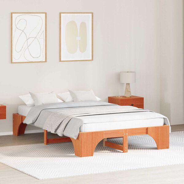 vidaXL Κρεβάτι Καφέ Μασίφ ξύλο 120 x 200 cm Ανθεκτικό Κρεβάτι