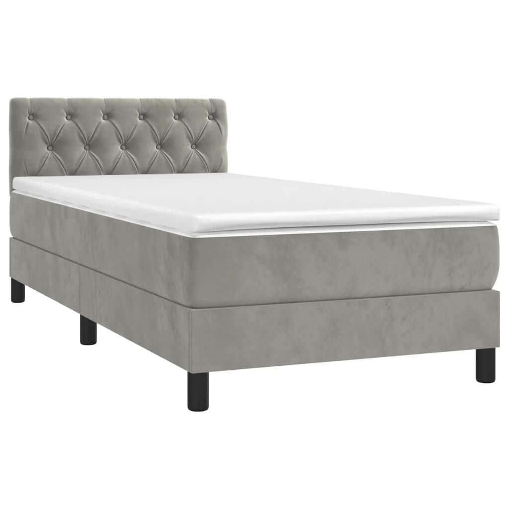 vidaXL Κρεβάτι Boxspring με Στρώμα Ανοιχτό Γκρι 80x200 εκ. Βελούδινο