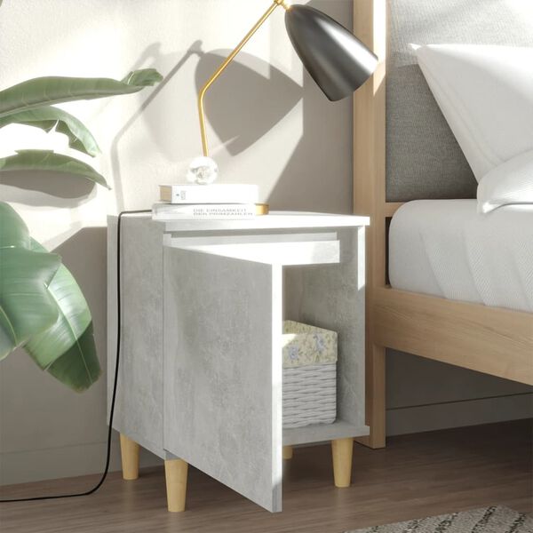 vidaXL Κομοδίνο Γκρι Σκυροδέματος 40 x 30 x 50 εκ. Μασίφ Ξύλινα Πόδια