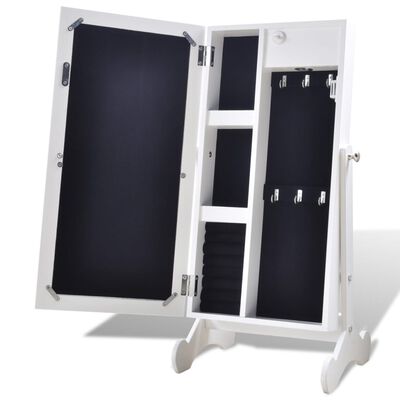 Κοσμηματοθήκη με LED Φωτισμό και Πόρτα με Καθρέπτη Λευκή