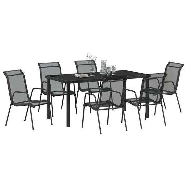 vidaXL Σέτ φαγητού για κήπο 7 pcs Μαύρο Textilene και ατσάλι