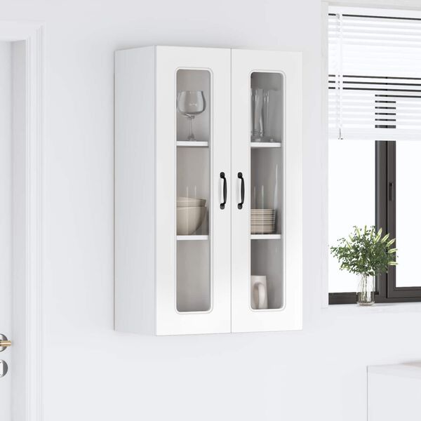 vidaXL Κρεμαστό ντουλάπι κουζίνας με ράφι Υψηλής γυαλάδας λευκό