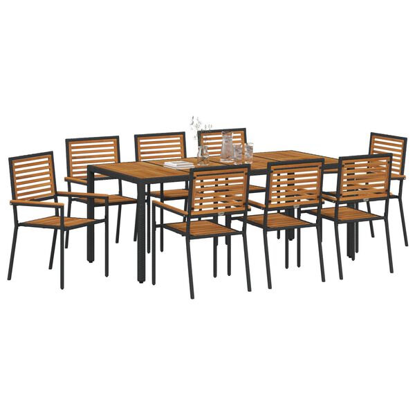 vidaXL Σέτ φαγητού για κήπο 9 pcs Μαύρο 190 x 90 x 75 cm