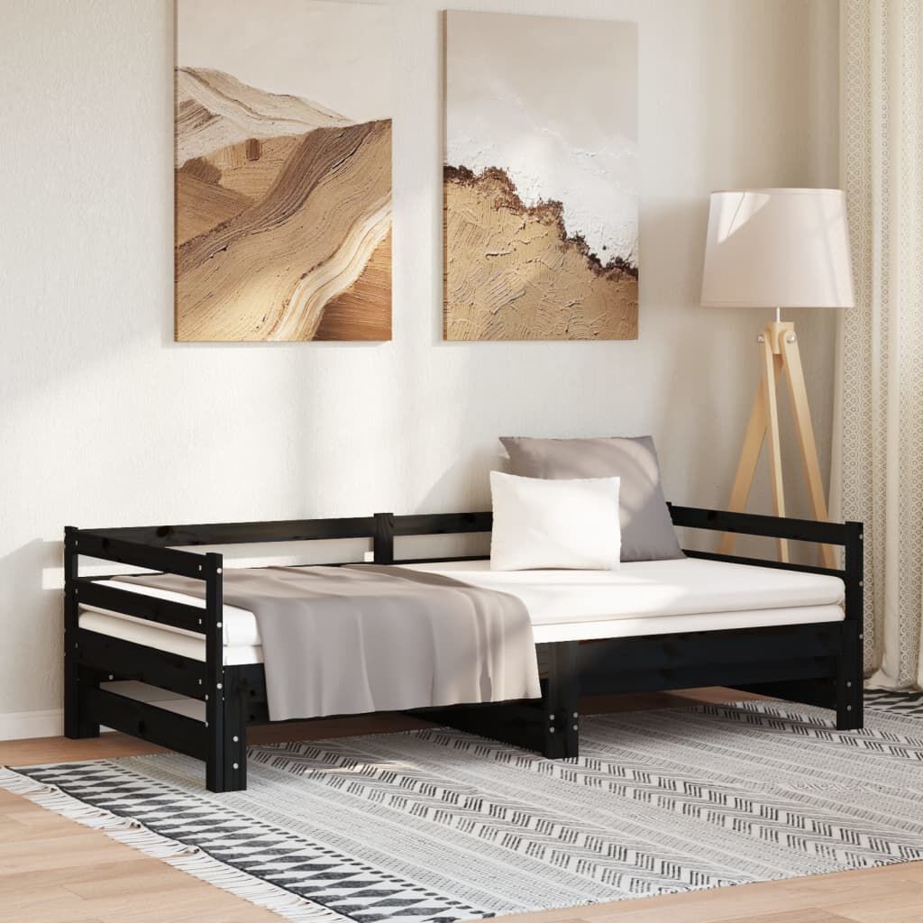vidaXL Καναπές Κρεβάτι Μαύρος 2 x (90 x 200) εκ. από Μασίφ Ξύλο Πεύκου