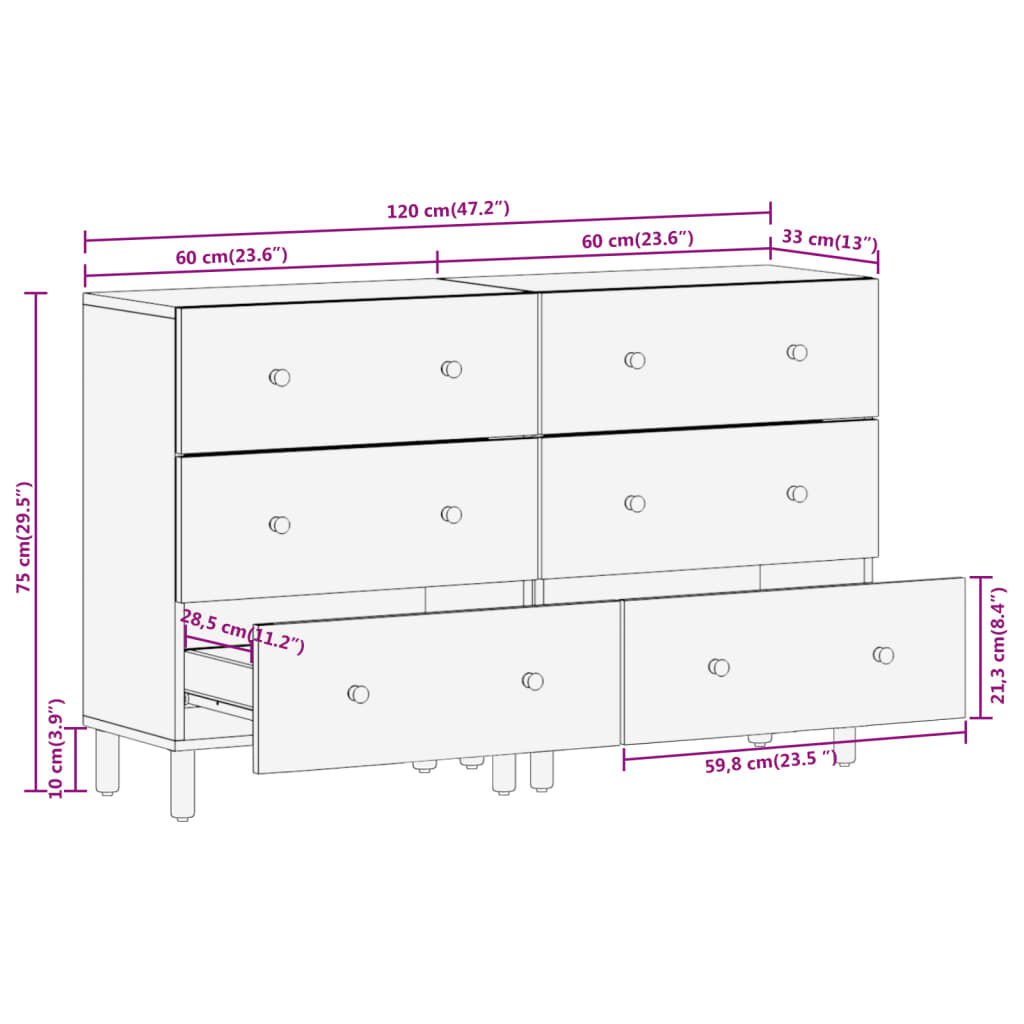 vidaXL Βοηθητικά Ντουλάπια 2 Τεμ. Μαύρα 60x33x75 εκ. Μασίφ Ξύλο Μάνγκο