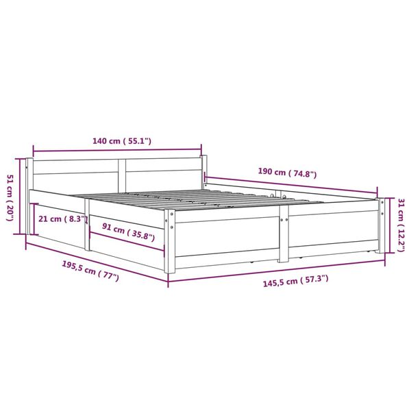 vidaXL Πλαίσιο Κρεβατιού Με Συρτάρια 140 x 190 εκ.