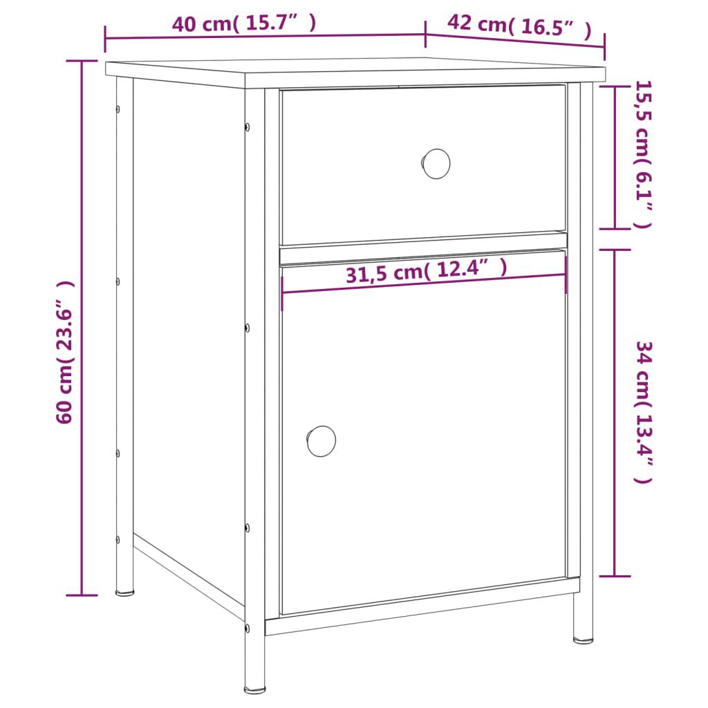 vidaXL Κομοδίνα 2 τεμ. Γκρι Sonoma 40x42x60εκ. από Επεξεργασμένο Ξύλο