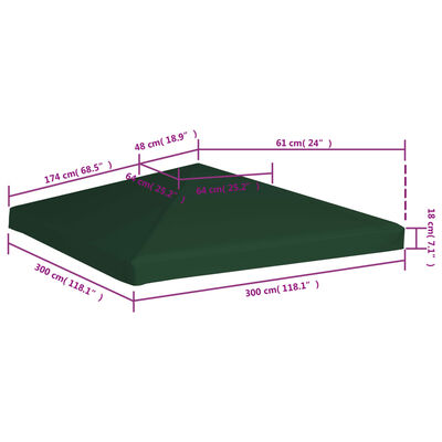 vidaXL Κάλυμμα για Κιόσκι Πράσινο 3 x 3 μ. 310 γρ./μ²
