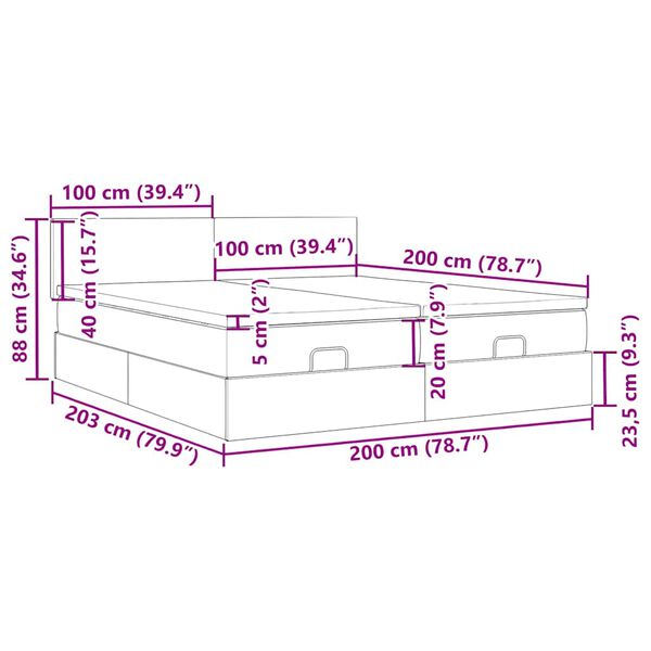 vidaXL Οθωμανικό κρεβάτι με στρώματα & LEDs Κρέμα 200x200cm ύφασμα