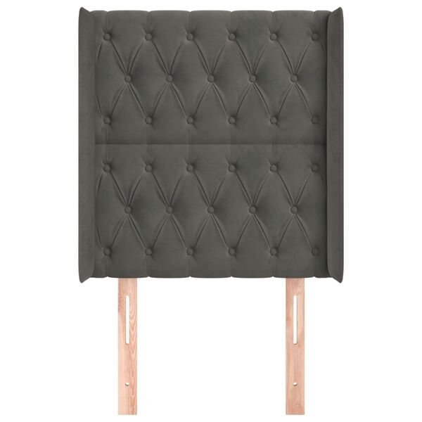 vidaXL Κεφαλάρι με Πτερύγια Σκούρο Γκρι 83x16x118/128εκ.Βελούδινο