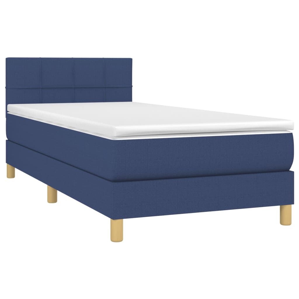 vidaXL Κρεβάτι Boxspring με Στρώμα Μπλε 90x200 εκ.Υφασμάτινο